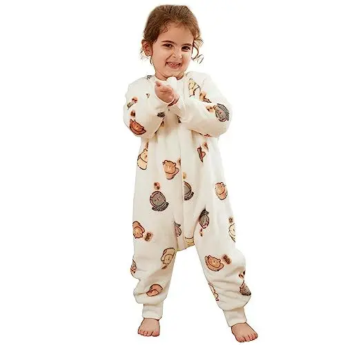 Produktbild: HAHASHOW Baby Winter Schlafsack mit Füßen Flanell Schlafsack mit langen Ärmeln Mädchen und Junge Schlafsack mit Beinen 4-5 Jahre Weiß