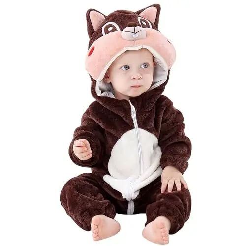 Produktbild: HAHASHOW Baby Winter Schneeanzug Kleinkind Strampler Baby Flanell Tier Jumpsuit, Overalls Onesies für Junge und Mädchen, 3-6 Monate, Eichhörnchen