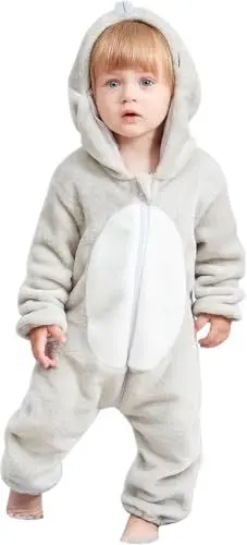 Produktbild: HAHASHOW Baby Winter Spielanzug Baby Schlafanzug Flanell Strampler Pyjama kostüm Bekleidung Karikatur Overalls Onesies für mädchen und Junge，12-18 Monate，Maus