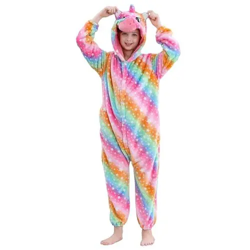 Produktbild: HAHASHOW Kinder Cosplay Jumpsuit, Unisex Pyjama Schlafanzug, Kinder Winter Flanell Strampler für Halloween Party, Jungen Mädchen 9-10Jahre, Farbe