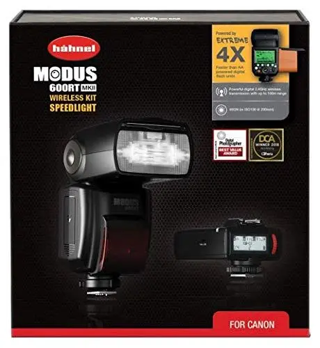 Produktbild: Hähnel - MODUS 600RT MK II - Drahtlos-Kit - für Canon - Drahtlose Verbindung - TTL, Manuell & Multi-Modi - Schnellverriegelungs-Blitzschuh - Integrierter 2.4GHz Funkempfänger & -sender