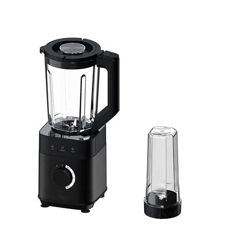 Produktbild: Haier Mixer mit Ice-Crush-Funktion & Smoothie Maker, 1200W I Standmixer mit 1,7L Glasbehälter & 0,6l To-Go-Flasche I Selbstreinigungsfunktion, Spülmaschinenfest & 5 Geschwindigkeiten (Serie 5-HBL5B2)