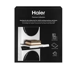 Produktbild: Haier – Verbindungssatz für Waschmaschinen und Trockner in Premium-Qualität / Ablage für Wäschekorb / kompatibel mit Haier Waschmaschinen der Serien 3, 5, 7 und den Trocknern der Serien 5 und 7 / weiß