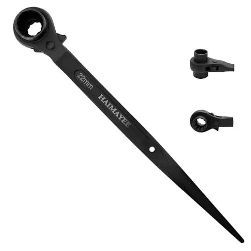 Produktbild: HAIMAYEE Gerüstbauratsche 19/22mm Gerüstbauknarre Rechts/Links Umschaltbar aus CR-V mit mattierter Chromoberfläche Ratschenschlüssel Black