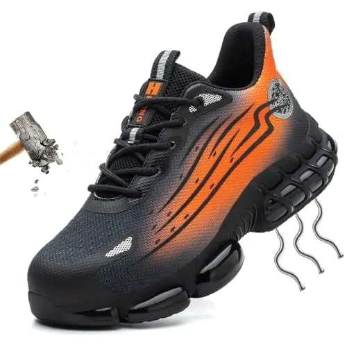 Produktbild: HAIMAYEE Sicherheitsschuhe Sommer 40 Arbeitsschuhe S3 mit Stahlkappe Herren Arbeit Schuhe Damen Sicherheit Sneaker Kevlar Schutzschuhe Trekkingschuhe für Kinder Jungen Grau Orange
