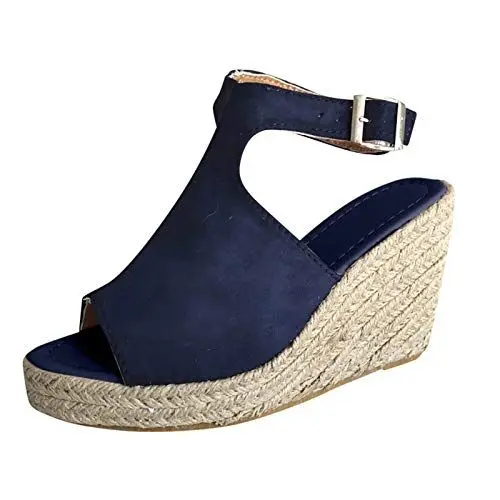 Produktbild: Haiorziyou Sandalen Damen Mit Absatz Keilabsatz Offene Zehen Espadrilles Plateau Sandalen Wedge Outdoor Plateau Riemchensandalen Schuhe Casual Weite H Plattform Sandaletten Keilsandalen