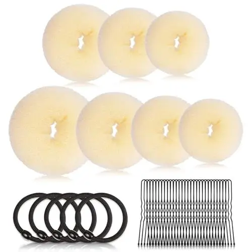 Produktbild: Hair Bun, 7 Stück Haardonut, Duttkissen Groß, Hair Bun Maker, Dutt Hilfe, mit 5 elastischen Haarband, 20 U-Form Haarspange Haarnadel Geeignet für Haartänzerinnen Frauen(Beige)