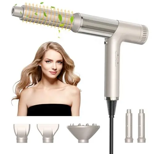 Produktbild: UKLISS Hair Styler Set 5 in 1, Warmluftbürste mit Haartrockner 110000 U/MIN, Auto Air Wand Haarstyling, Lockenbürste Warmluft, Föhn mit Diffusor, Magnetdüse für Frauen Glätten, Locken