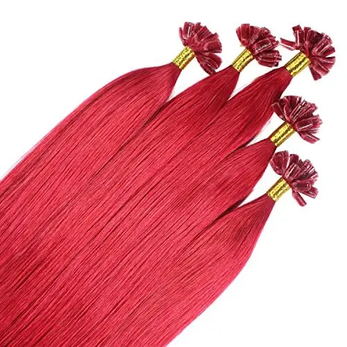 Produktbild: hair2heart Premium Extensions Echthaar Bondings glatt - 50 Strähnen 0.8g 40cm 0/44 rot intensiv