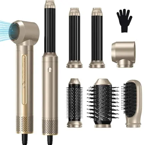 Produktbild: Hairstyler 6 in 1, 1400w Warmluftbürste Airstyler Haarstyler 3 Temperaturanpassungen, Rundbürstenföhn Mit 30mm Air Curling Lockenstab,Rundbürste Haartrockner Glatter Kamm