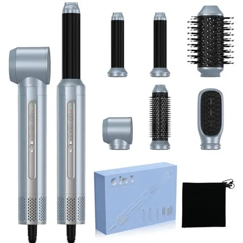 Produktbild: Hairstyler 6 in 1, OKWRAP 1400w Warmluftbürste Airstyler Haarstyler 3 Temperaturanpassungen, Rundbürstenföhn Mit Air Curling Lockenstab,Rundbürste Haartrockner Glatter Kamm