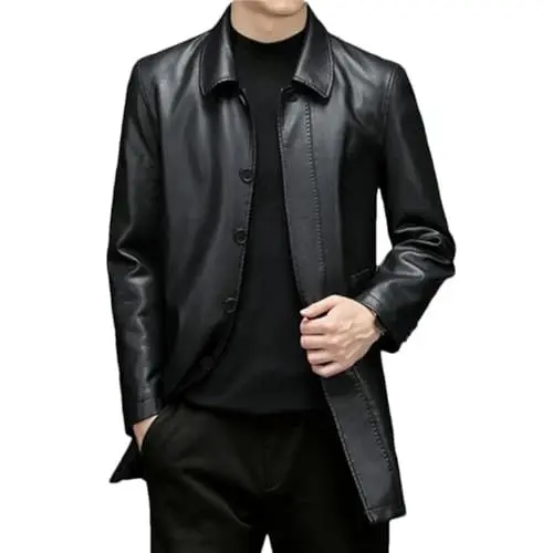Produktbild: Haitpant Männer Echtes Leder Mantel Winter Dicke Warme Jacke Casual Große Größe Graben