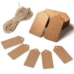 Produktbild: HAKACC 100 Stück Geschenkanhänger, 4x7cm Kraftpapier Etiketten mit Juteschnur, Ideal für Geschenkverpackung, Hochzeit, Halloween, Erntedankfest, Weihnachten, DIY