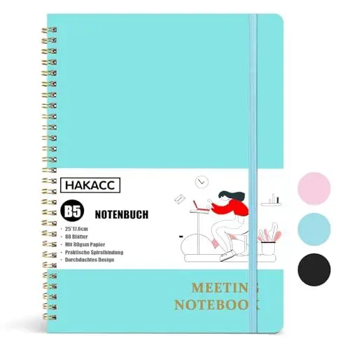 Produktbild: HAKACC Meeting Notizbuch B5, Blau Notizbuch für die Arbeit 17,5 x 25cm Hardcover Spiral Notizbuch Projektplaner für Damen und Herren Büro