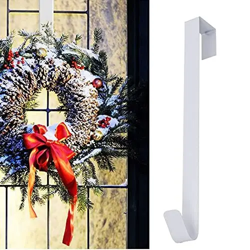 Produktbild: Haken für Türkranz, 39cm Türhaken Außentür Universal Türkranz Haken Türhaken für Kranz Metall Kranz Aufhänger Tür Zwei Arten Haustür Deko, Türkranzhalter für Kränze und Weihnachtsdekoration (Weiß)