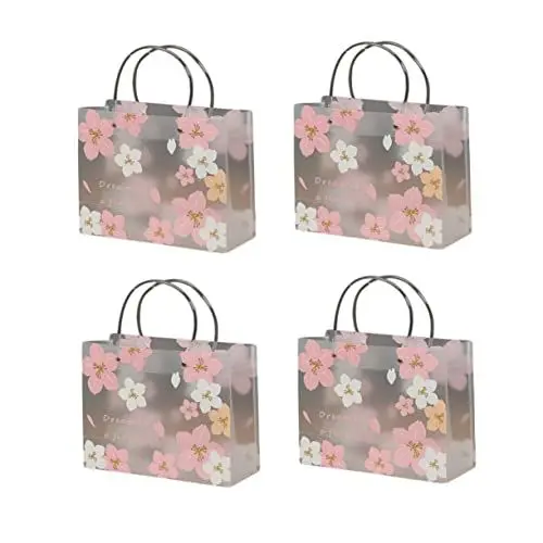 Produktbild: HAKIDZEL 4stücke Einkaufsbeutel Aus Kunststoff Mit Druck Tragbare Einkaufstüte Geeignet Als Geschenktasche Partybeutel Einkaufstasche