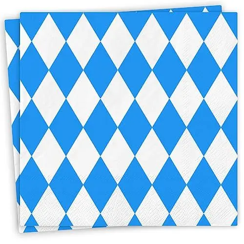 Produktbild: Hakiwina 80Stück Oktoberfest Servietten, Oktoberfest Bayrische Deko Bayern Tischdeko Blau Weiß Oktoberfestdeko für Bierzelten Bier Festival München Bayernraute Bayerische Tisch Dekoration 33x33cm