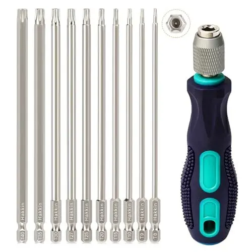 Produktbild: Hakkin 10 Stück T8-T40 150mm Torx Bit Set Lang mit Loch 1/4