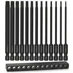 Produktbild: Hakkin 13 Stück T5-T40 Torx Schraubendreher Bits Set, 100 mm Torx Bitsatz Lang mit Loch Set 1/4