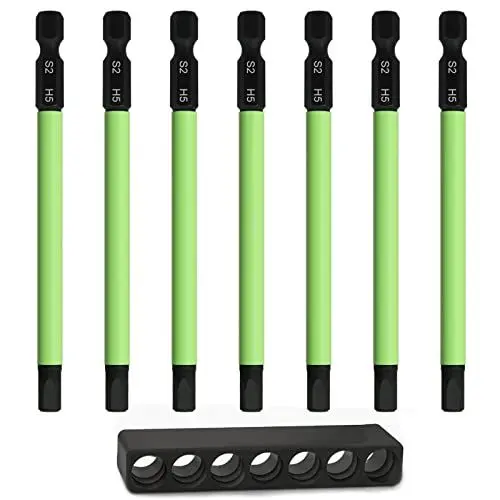 Produktbild: Hakkin H5 Bits Set Lang 5mm 7 Stück Hex Sechskant Schraubendreher S2 100 mm Innensechskant Schlagschrauber 1/4