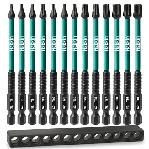 Produktbild: Hakkin Torx Bits Set Lang 13 Stück 100 mm Bitsatz für Akkuschrauber 1/4