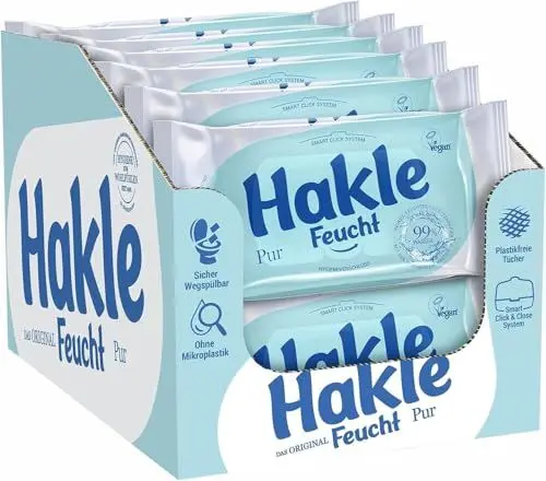 Produktbild: Hakle Feucht Pur im 12er-Pack, 504 Tücher (12 x 42 Blatt), pflegendes feuchtes Toilettenpapier, feuchte Tücher mit 99% Wasser, schnell wasserlösliche Feuchttücher