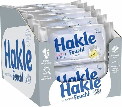 Produktbild: Hakle Feucht ULTRA med im 12er-Pack, 504 Tücher (12 x 42 Blatt), pflegendes feuchtes Toilettenpapier, hautverträgliche feuchte Tücher, schnell wasserlösliche Feuchttücher