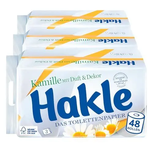 Produktbild: Hakle Kamille Toilettenpapier – 48 Rollen, das Natürliche Gefühl von Wohlbefinden und Pflegendem Papier