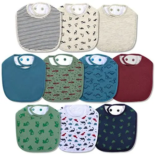 Produktbild: Hakochia Baby Lätzchen Bandana aus Baumwolle wasserdicht superweich saugstark 4-lagig Unisex mit verstellbaren Druckknöpfen für Füttern Zahnen Sabbern Säuglinge 0-36 Monate 10er Pack