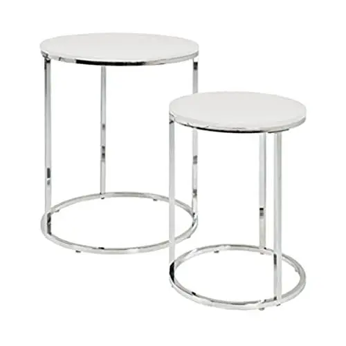Produktbild: HAKU Möbel Beistelltisch 2er Set, MDF, chrom-weiß, Ø 30 x H 40 cm / Ø 40 x H 50 cm
