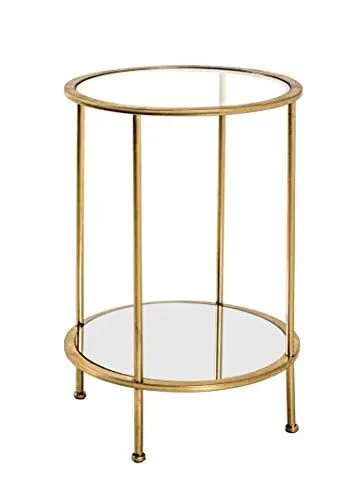 Produktbild: HAKU Möbel Beistelltisch Gold, Metall, Sicherheitsglas, Spiegel - Maße: H 55 cm x Ø 38 cm, Style: Art Deco