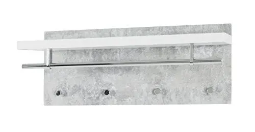 Produktbild: HAKU Möbel Wandgarderobe betonoptik, Chrom, weiß, MDF, Metall - Maße: B 75 cm x H 30 cm x T 26 cm, Style: Modern