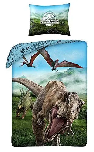 Produktbild: Halantex Bettwäsche aus 100% Baumwolle, Original Jurassic World Dinosaurier, T-Rex, Bettbezug 140 x 200 cm + Kissenbezug 70 x 90 cm