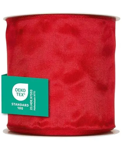 Produktbild: Halbach Seidenbänder Premium Geschenkband mit Drahtkante | Breite 100mm Länge 25m | Öko-Tex 100 zertifiziertes Schleifenband | Taftband Made in Germany, Farbe: rot