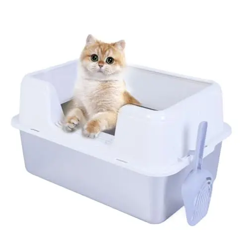 Produktbild: Halbgeschlossene Katzentoilette aus Edelstahl mit Deckel, 20 L XL, Große Metalltoilette für Große Katzen mit Hohem Rand, Inklusive Schaufel, (weiß)