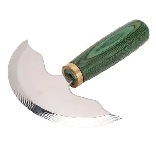 Produktbild: Halbmondmesser aus Leder, Lederschneider aus Stahl mit Holzgriff für Lederhandwerk, Hobby, Halbmond