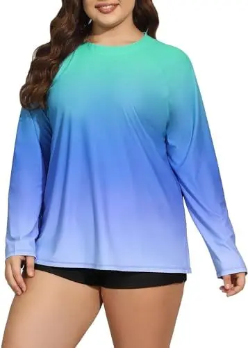 Produktbild: Halcurt Schwimmshirt Damen Übergröße Langarm Rash Guard UPF 50+ Sonnenschutz Badeshirt UV Shirt Schnell Trocknender Bademode 3X