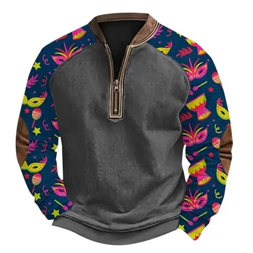 Produktbild: Half Zip Pullover Herren Crewneck Ohne Kapuze Sweatshirts Karneval 3D gedruckt Tauchen Ärmel Langarm Quarter Zip Ausschnitt Casual Sweatshirt Karneval 3D gedruckt Ärmel Langarm Casual Sweatshirt