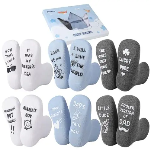 Produktbild: Halinuia Baby Socken 6-12 Monate, 6 Paar Baby Geschenk Junge Mädchen Socken Baby ABS Socken Antirutsch Socken Kinder Neugeborenen Babyparty Geschenk Babygeschenke Mit Geschenkbox(Blau)