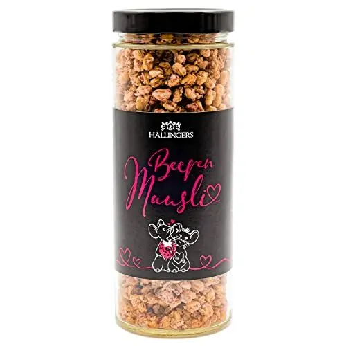 Produktbild: Hallingers Fruchtiges Beeren Müsli - Feinstes Gourmet-Müsli frisch aus der Mühle (Glas) - Muttertagsgeschenk & Geschenkideen zum Vatertag | Neues Zuhause Danke Freundschaft Genesung