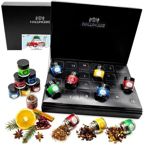 Produktbild: Hallingers Christmas Car - Tee Adventskalender handmade, vegan & glutenfrei in Schraubgläsern (Set) - Muttertagsgeschenk & Geschenkideen zum Vatertag | Genesung Chanukka Freundschaft
