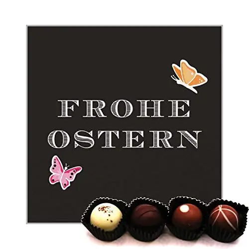 Produktbild: Hallingers Frohe Ostern Black - Ostergeschenke für Osterkörbchen zu Ostern, Pralinen handmade ohne Alkohol (Box) - Muttertagsgeschenk & Geschenkideen zum Vatertag | Glückwunsch Glückwünsche Freundscha