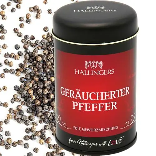 Produktbild: Hallingers Geräucherter Pfeffer - Premium Pfeffer für Lachs, Pasta, Grillgemüse und Tofu-Curry (Dose) - Muttertagsgeschenk & Geschenkideen zum Vatertag | Neues Zuhause Ruhestand Freundschaft Genesung