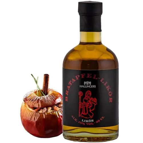 Produktbild: Hallingers Grossmutters Bratapfel, Likör 18% vol. - Premium Weihnachts-Likör zu Weihnachten und im Advent als Geschenk zur Weihnacht (Glas) - Geschenk im Sommer & als perfektes Grillgeschenk | Danke S
