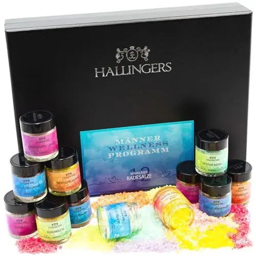 Produktbild: Hallingers Männer-Wellness-Programm - 12er Badesalz-Geschenk-Set mit Totes Meer-Salzen (Set) - Muttertagsgeschenk & Geschenkideen zum Vatertag | Glückwunsch Glückwünsche Neues Zuhause