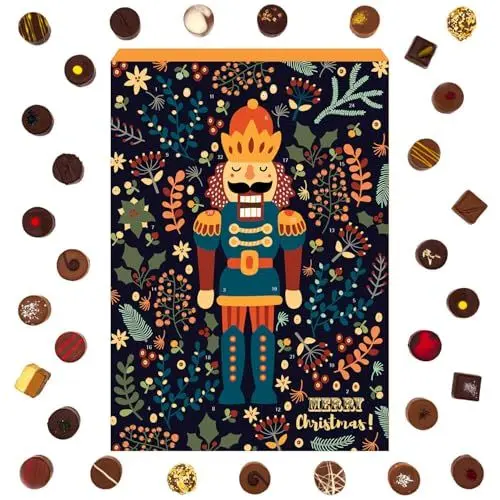 Produktbild: Hallingers Nussknacker - Veganer Adventskalender Pralinen Geschenk handmade teils mit Alkohol aus Schokolade vegan (Box) - Muttertagsgeschenk & Geschenkideen zum Vatertag | Glückwunsch Chanukka Freund