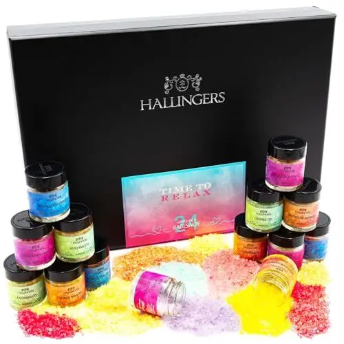 Produktbild: Hallingers Time to Relax - 24er Badesalz-Set zum Entspannen mit Totes Meer-Salzen (Set) - Muttertagsgeschenk & Geschenkideen zum Vatertag | Glückwunsch Glückwünsche Neues Zuhause