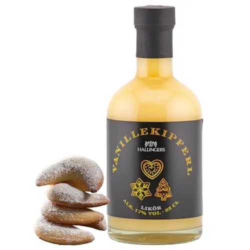 Produktbild: Hallingers Vanillekipferl, Sahne-Likör 17% vol. - Premium Weihnachts-Likör zu Weihnachten und im Advent als Geschenk zur Weihnacht (Glas) - Geschenk im Sommer & als perfektes Grillgeschenk | Danke Sil