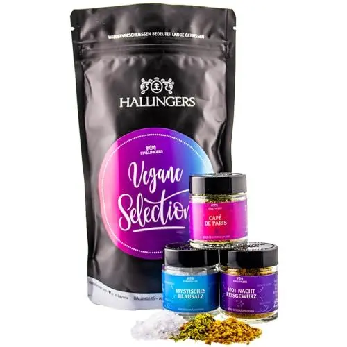 Produktbild: Hallingers Vegan Selection - Vegane Wundertüte Geschenk Set für Veganer mit Blausalz Reisgewürz & Café de Paris (Bag) - Muttertagsgeschenk & Geschenkideen zum Vatertag | Danke Glückwünsche Freundschaf