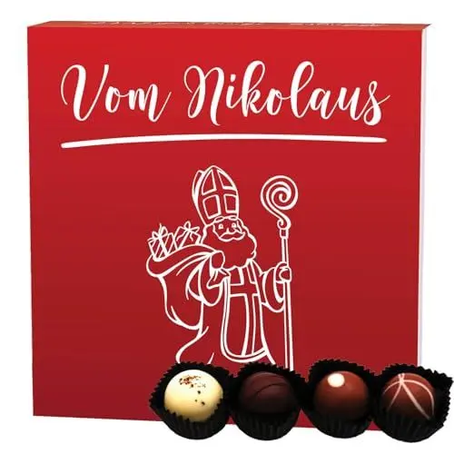 Produktbild: Hallingers Vom Nikolaus - Manufaktur Pralinen Weihnachten Geschenk handmade ohne Alkohol aus Edelkakao Schokolade (Box) - Muttertagsgeschenk & Geschenkideen zum Vatertag | Glückwunsch Danke Freundscha